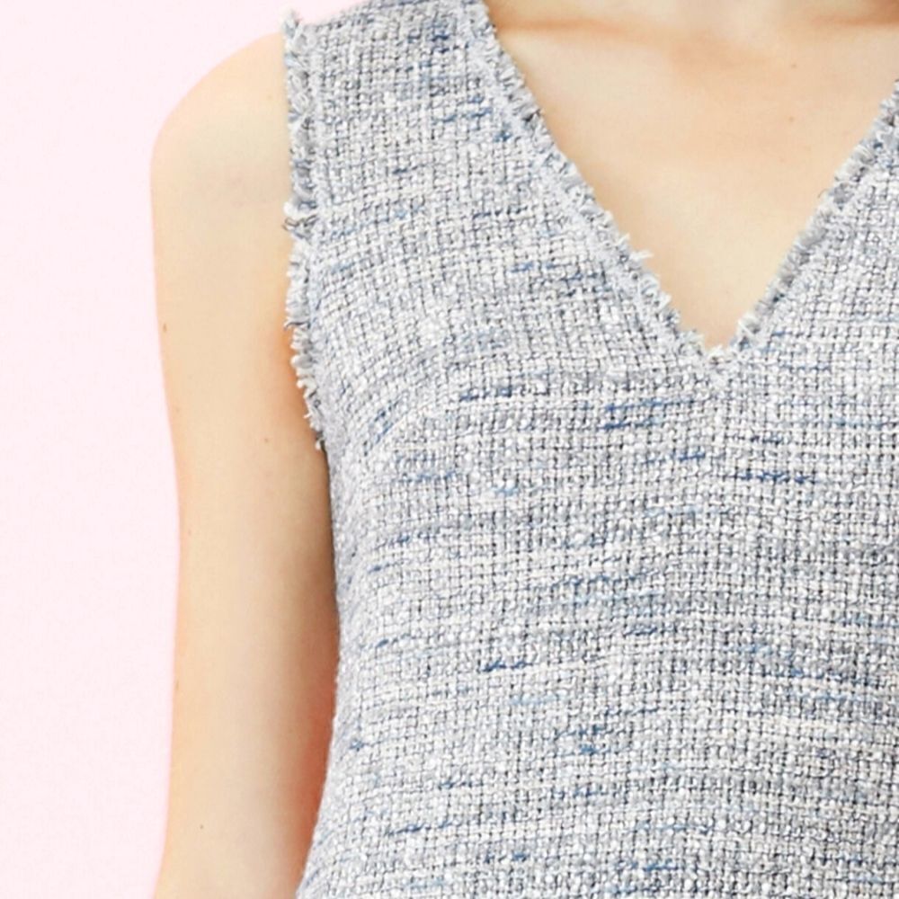 REBECCA TAYLOR Sleeveless V neck Tweed blue grey Ruffle Hem Sheath Dress… - Picture 7 of 16